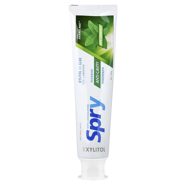Xlear, Spry® 치약, 불소 함유, 충치 예방, 스피어민트, 141g(5oz)
