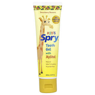 Xlear, Kid's Spry®, Gel dental con xilitol, 3 meses en adelante, Fresa y plátano, 60 ml (2 oz. líq.)