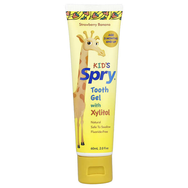 Xlear, Kid's Spry®, гель для зубів із ксилітолом, для дітей від 3 місяців, полуниця й банан, 60 мл (2 рідк. унції)
