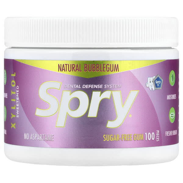 Xlear, Spry，口香糖，天然泡泡糖，無糖，100 片