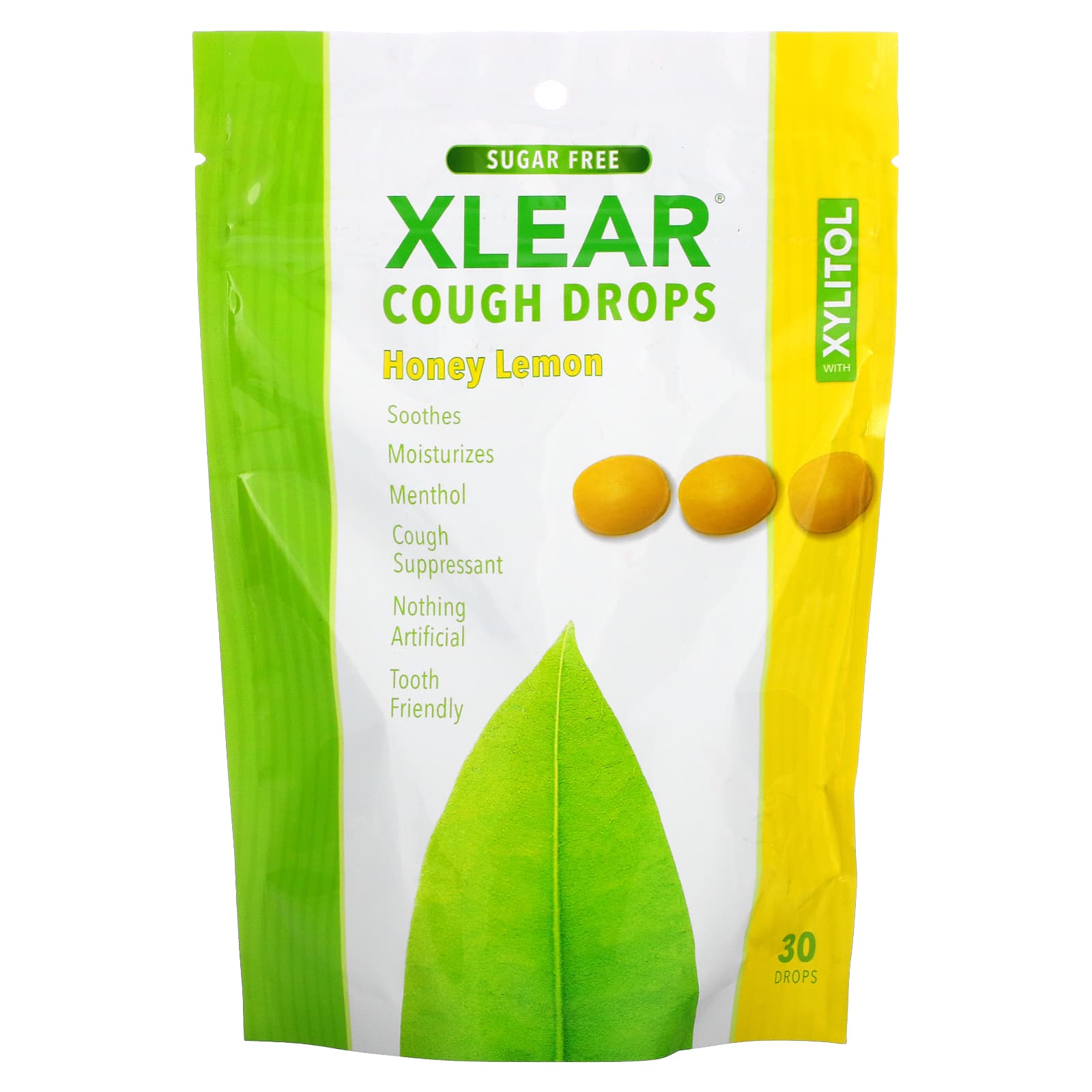 Xlear, Cough Drops with Xylitol, Sugar Free, Honey Lemon, 30 Drops