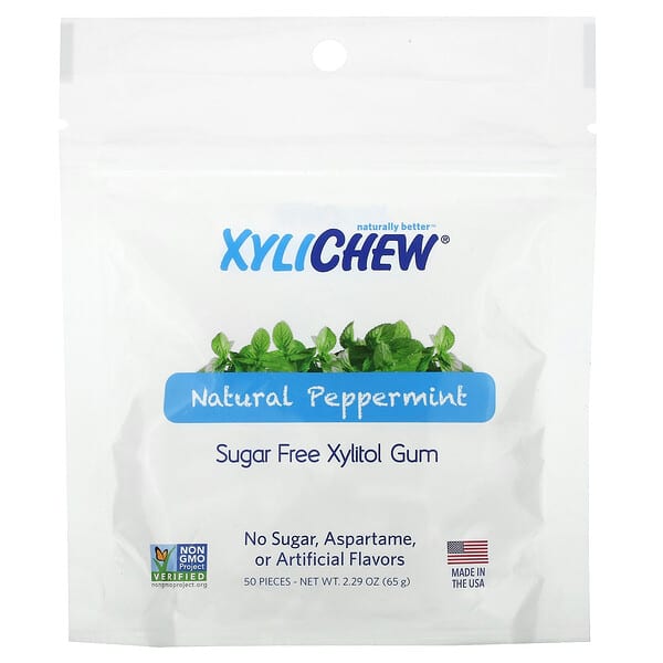 XyliDENT, Sugar Free Xylitol Gum, Natural Peppermint, 50 Pieces, 2.29 ...