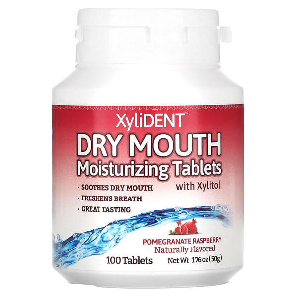 XyliDENT, Trockener Mund, Feuchtigkeitsspendende Tabletten mit Xylit, Granatapfel-Himbeere, 100 Tabletten