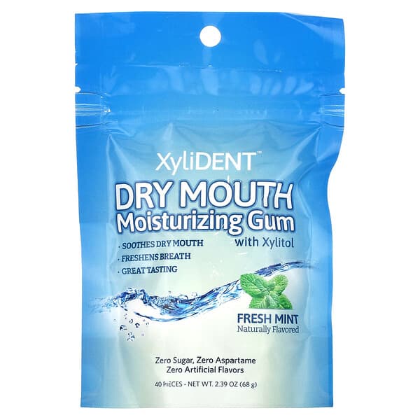 XyliDENT, Dry Mouth Moisturizing Gum with Xylitol, Fresh Mint , 40 ...