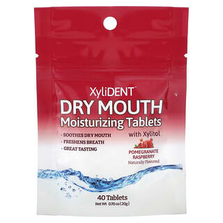 XyliDENT, Comprimés hydratants pour la bouche sèche au xylitol, grenade et framboise, 40 comprimés, 20 g