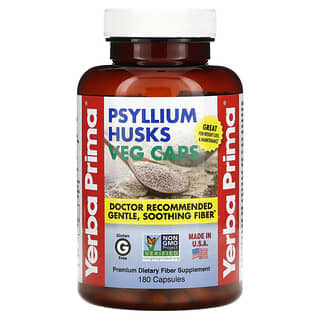 Yerba Prima, Coques de psyllium capsules végétales, 625 mg, 180 capsules