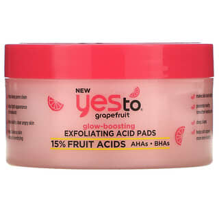 Yes To, Grapefruit, Glow-Boosting Exfoliating Acid Pads, 12 Quilted Double-Sided Pads