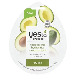 Yes To, Crema idratante, maschera di bellezza, avocado, pelle secca, senza profumo, 1 maschera in tessuto, 10 ml