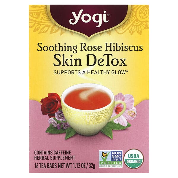 Yogi Tea, Skin DeTox、Soothing Rose Hibiscus、 ティーバッグ16袋、32g（1.12オンス）