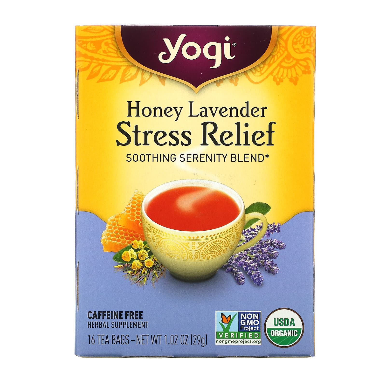 Yogi Tea Honey Lavender Stress Relief ハニーラベンダーストレスリリーフ カフェインフリー ティーバッグ16