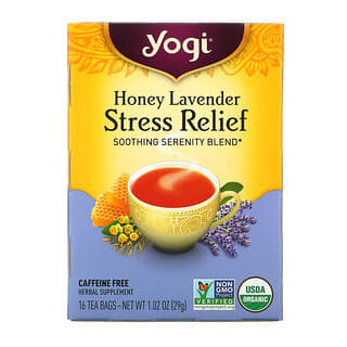 Yogi Tea, Alívio do Estresse, Mel e Lavanda, Sem Cafeína, 16 Saquinhos de Chá, 29 g (1,02 oz)