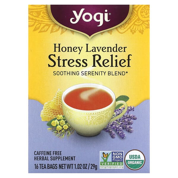 Yogi Tea, Honey Lavender Stress Relief、カフェインフリー、ティーバッグ16袋、29g（1.02オンス）