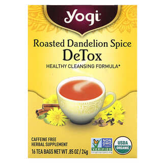 Yogi Tea, Desintoxicación, Especias de diente de león tostado, Sin cafeína, 16 bolsitas de té, 24 g (0,85 oz)