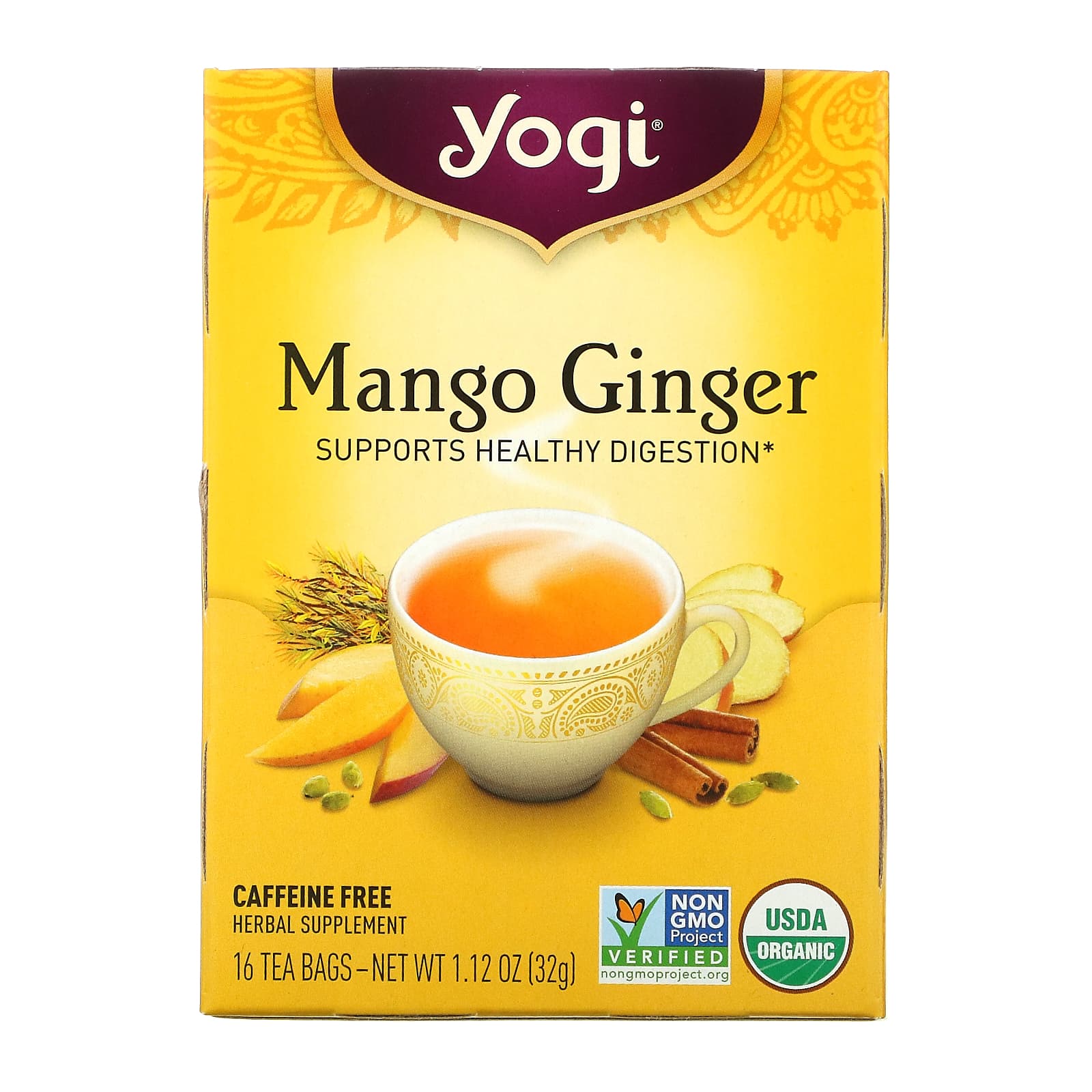 Yogi Tea マンゴージンジャー カフェインフリー ティーバッグ16袋 32g 1 12オンス