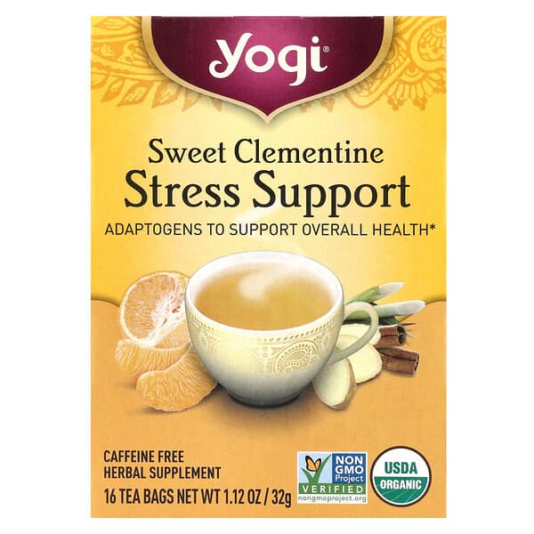 Yogi Tea Stress Support, Sweet Clementine, Caffeine Free, 16 Tea Bags, 1.12 oz (32 g)