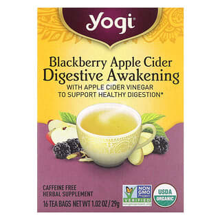 Yogi Tea, Despertar digestivo, Zarzamora y sidra de manzana, Sin cafeína, 16 bolsitas de té, 29 g (1,02 oz)