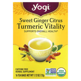 Yogi Tea, Vitalidad de cítricos y cúrcuma con jengibre dulce, Sin cafeína, 16 bolsitas de té, 32 g (1,12 oz)