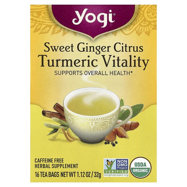 Yogi Tea, Turmeric Vitality, 스위트 진저 시트러스, 카페인 무함유, 티백 16개, 32g(1.12oz)