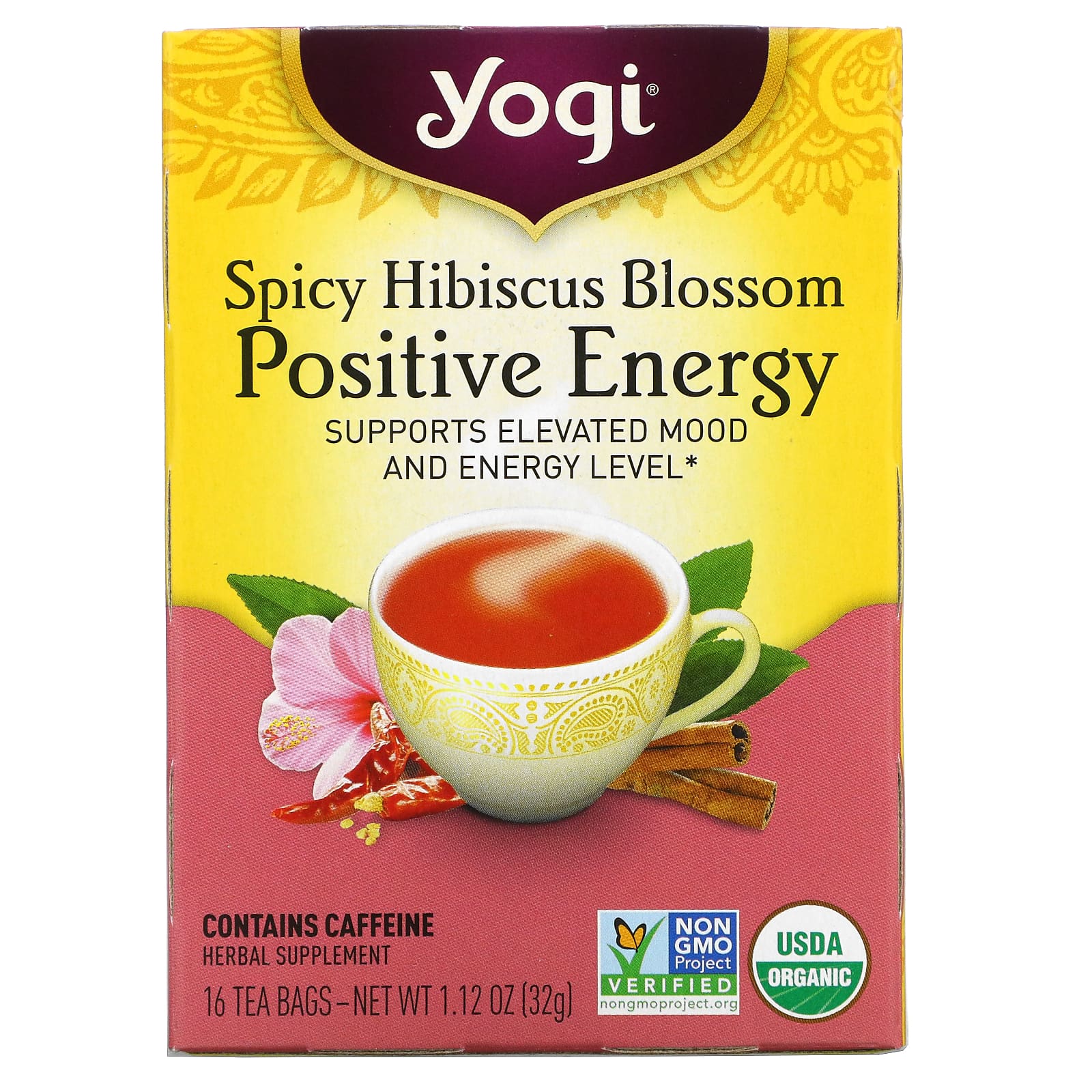 Yogi Tea スパイシーハイビスカスブロッサム ポジティブエエネルギー ティーバッグ16包 32g 1 12オンス