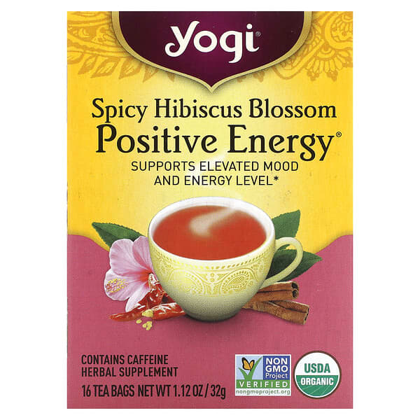 Yogi Tea, Positive Energy, Spicy Hibiscus Blossom, 16 Tea Bags, 1.12 oz (32 g)