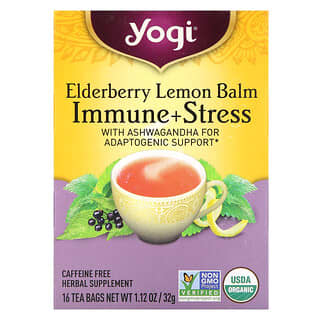 Yogi Tea, Immune + Stress, sambuco e melissa, senza caffeina, 16 bustine di tè, 32 g