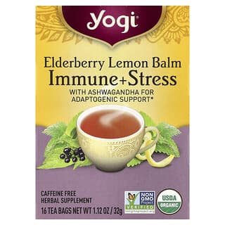 Yogi Tea（ヨギティー）, Immune + Stress、エルダーベリー レモンバーム、カフェインフリー、ティーバッグ16袋、32g