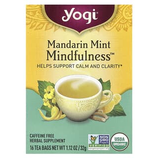 Yogi Tea, Mandarina e Menta para a Atenção Plena, Sem Cafeína, 16 Saquinhos de Chá, 32 g (1,12 oz)