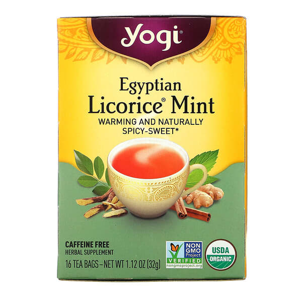 Yogi Tea, Egyptian Licorice（エジプト甘草）ミント、カフェインフリー、ティーバッグ16袋、32g（1.12オンス）