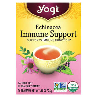 Yogi Tea, Equinácea de refuerzo inmunitario, Sin cafeína, 16 bolsitas de té, 24 g (0,85 oz)