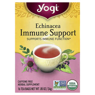 Yogi Tea, эхинацея, поддержка иммунитета, без кофеина, 16 чайных пакетиков, 24 г (0,85 унции)