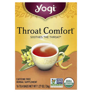 يوجي تي‏, Throat Comfort® ، خالٍ من الكافيين ، 16 كيس شاي ، 1.27 أونصة (36 جم)