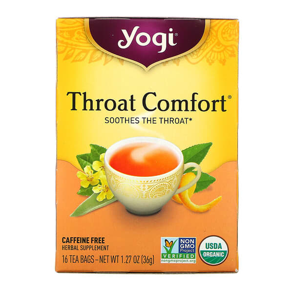 Yogi Tea‏, Throat Comfort, תה להקלה על חוסר נוחות בגרון, נטול קפאין, 16 שקיקי תה, 36 גרם (1.27 אונקיות)