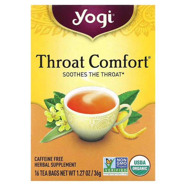 Yogi Tea, Suplemento para la garganta, Sin cafeína, 16 bolsitas de té, 36 g (1,27 oz)
