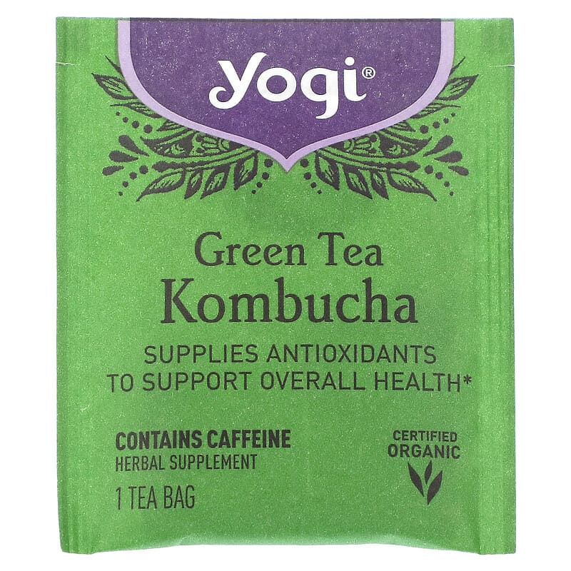 4 pack) Yogi Tea Green Tea Kombucha, Contains-Caffeine Green Tea Bags, 16  Count 