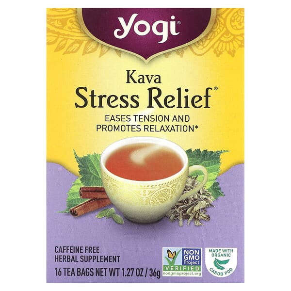 Yogi Tea, Kava Stress Relief, Alivio para el estrés, Sin cafeína, 16 bolsitas de té, 36 g (1,27 oz)