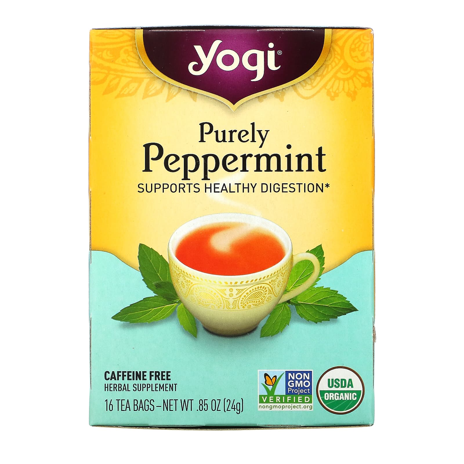 Yogi Tea ピュアペパーミント カフェインフリー ティーバッグ16袋 24g 85オンス
