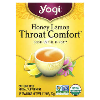 Yogi Tea‏, Throat Comfort, בטעם דבש ולימון, נטול קפאין, 16 שקיקי תה, 32 גרם (1.12 אונקיות)