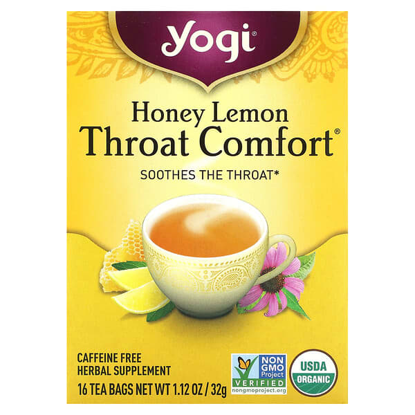 Yogi Tea, Throat Comfort 潤喉草本茶，蜂蜜檸檬味，無咖啡萃取，16 茶包，1.12 盎司（32 克）