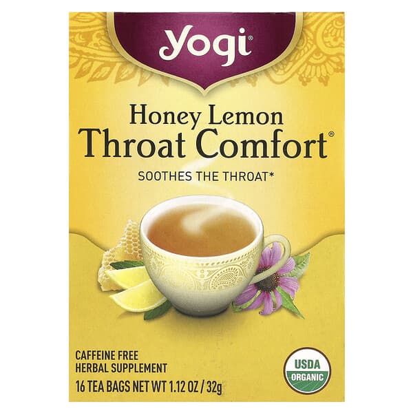 Yogi Tea Throat Comfort®, Honey Lemon, Caffeine Free, 16 Tea Bags, 1.12 oz (32 g)