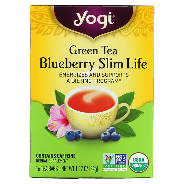 Yogi Tea, オーガニック、グリーンティー・ブルーベリースリムライフ、16袋、1.12 oz (32 g)