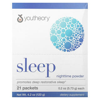 Youtheory, Sommeil, Poudre de nuit, 21 sachets, 5,73 g chacun