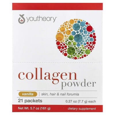 Youtheory, Collagen Protein Powder, Vanilla, 21 Bags, 0.27 oz (7.7 g) Each
