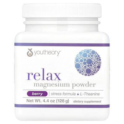 Youtheory, Relax, Magnesium Powder, Stress Formula + L-Theanine, Berry Flavor, 4.4 oz (126 g)