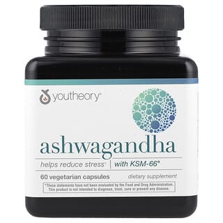 Youtheory, Ashwagandha, 60 Vegetarian Capsules