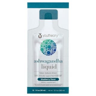 Youtheory, Ashwagandha Liquid, Blueberry, 12 Pouches, 1 fl oz (30 ml) Each