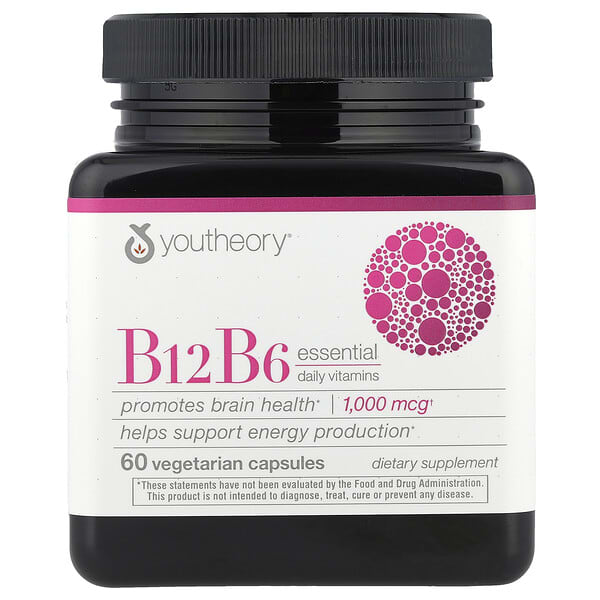Youtheory, B12 B6，日常必需維生素，1,000 微克，60 粒素食膠囊