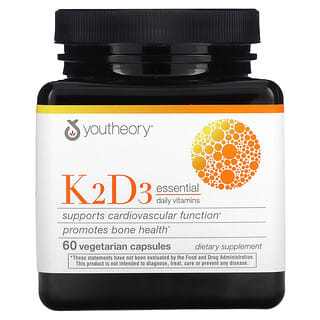 Youtheory, Vitamines quotidiennes essentielles K2D3, 60 capsules végétariennes