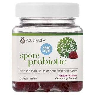 Youtheory, Spore Probiotické Žuvacie Cukríky, Malina, 60 Žuvacích Cukríkov