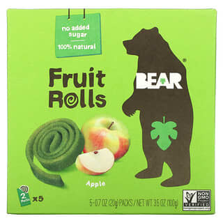 Bear, لفائف الفاكهة ، التفاح ، 5 أكياس ، 0.7 أونصة (20 جم) لكل كيس