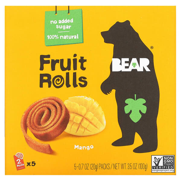 Bear, 水果卷，芒果味，5 包，每包 0.7 盎司（20 克）